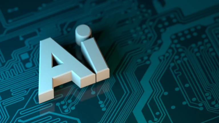 The letters AI on a circuit board